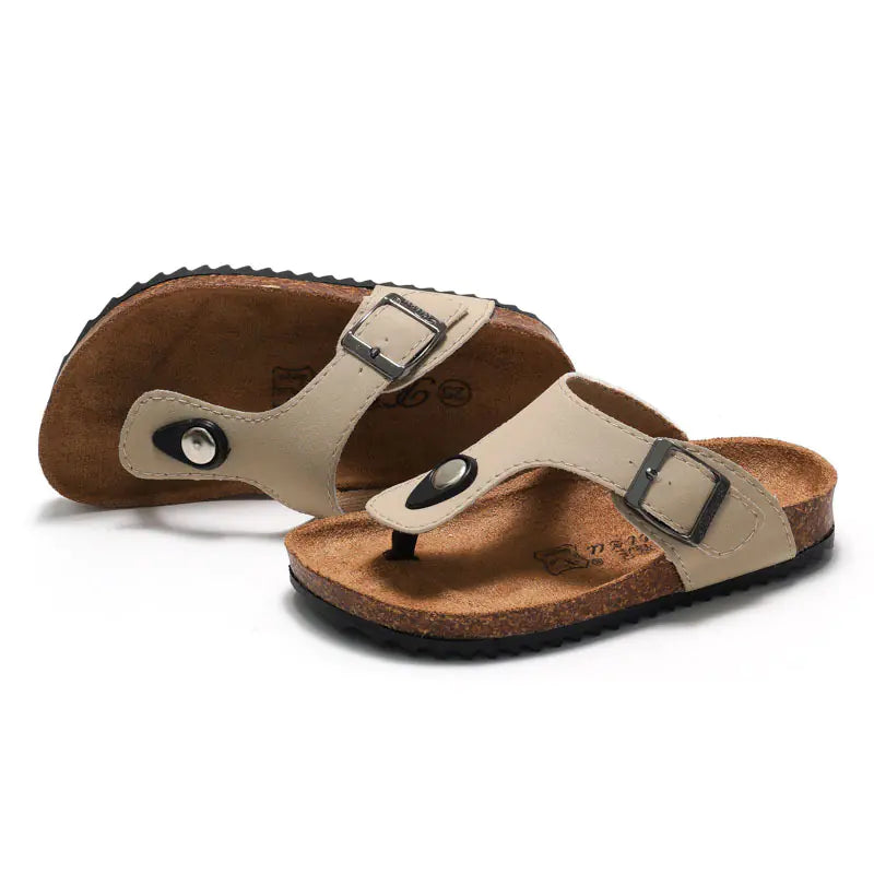 Genuine Leather Cork Women’s and Toddler's Flip Flops - Non-Slip