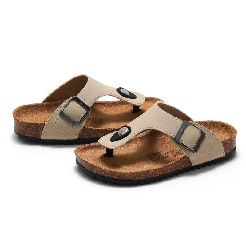 Genuine Leather Cork Women’s and Toddler's Flip Flops - Non-Slip