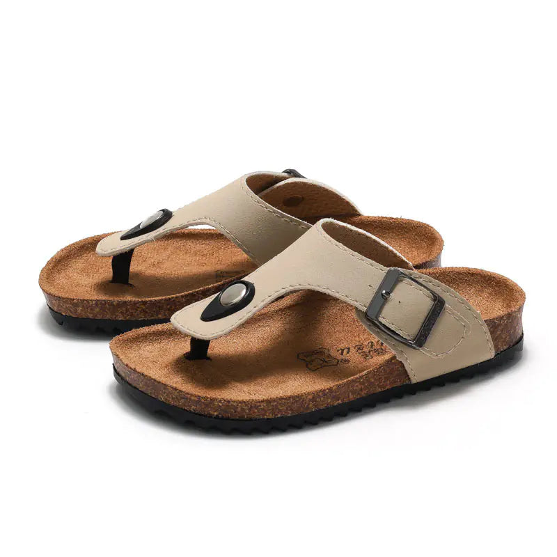 Genuine Leather Cork Women’s and Toddler's Flip Flops - Non-Slip