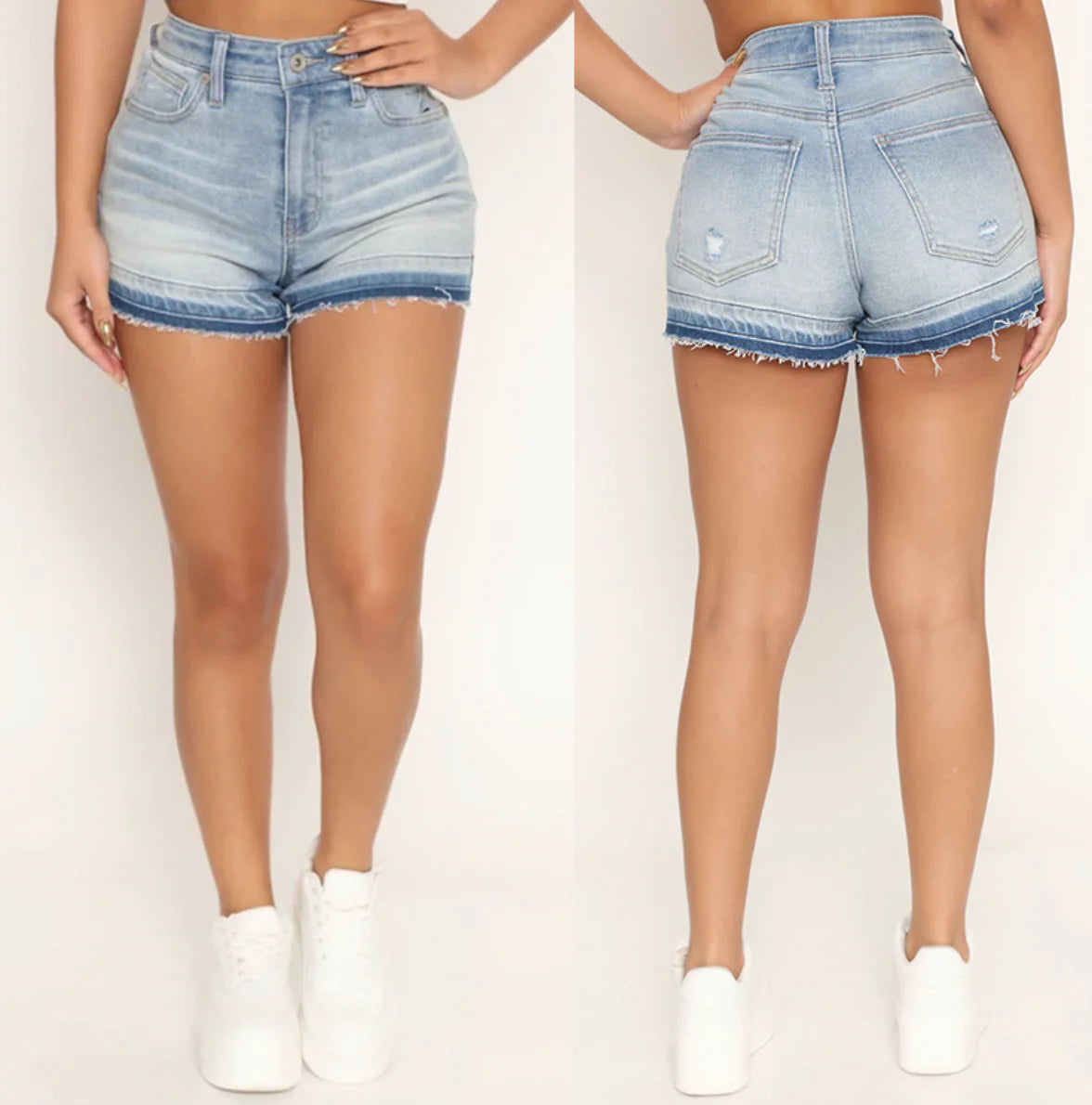 High Waist Stretch Denim Shorts