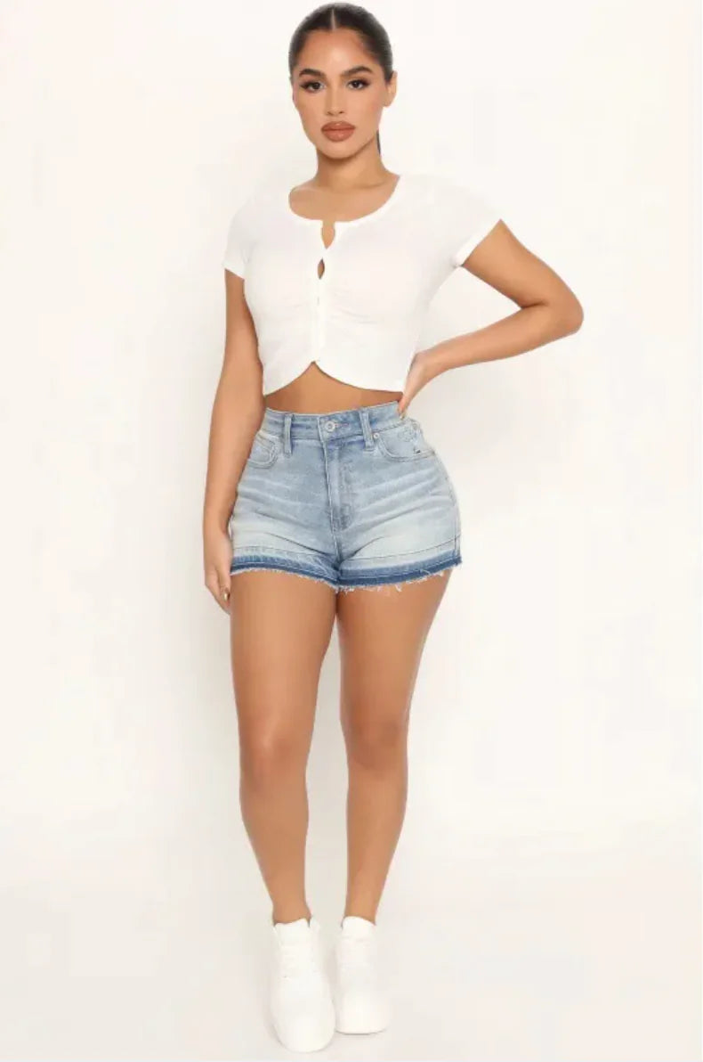 High Waist Stretch Denim Shorts