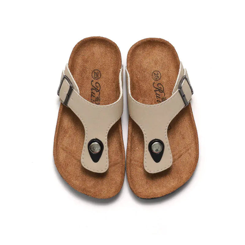 Genuine Leather Cork Women’s and Toddler's Flip Flops - Non-Slip