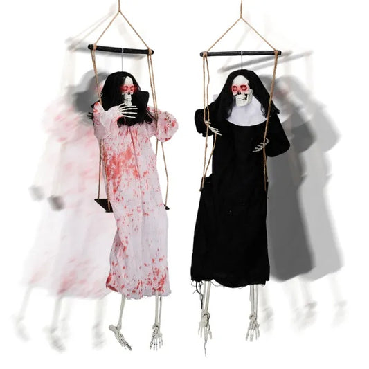 Outdoor Halloween Decorations 2 Packs Hanging Ghosts Decor With Lighted Up Eyes And Horror Scream, 3ft Scary Grim Reaper Swinging Ghost Flying For Yard Patio Lawn Garden