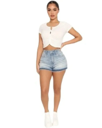 High Waist Stretch Denim Shorts