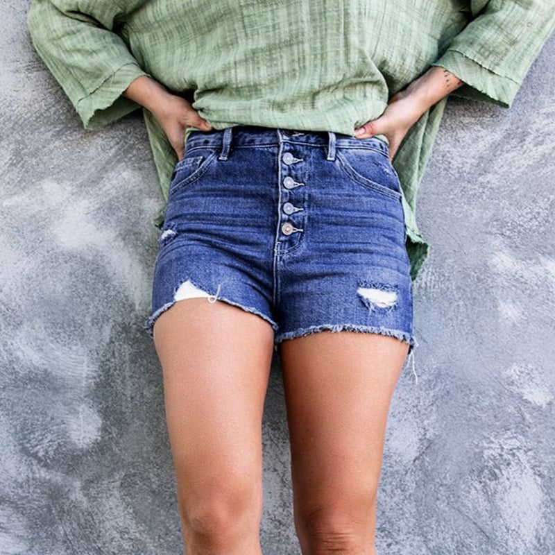 Stylish Shredded Stretch Denim Jean Shorts