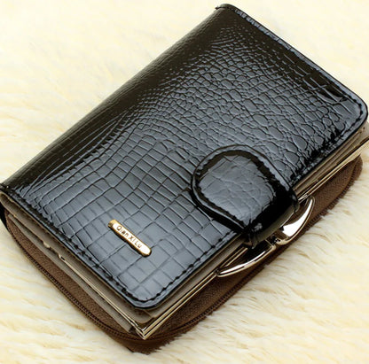Patent Leather Women's Wallet with Genuine Leather Zipper