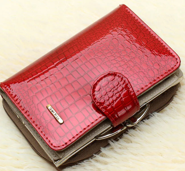 Patent Leather Women's Wallet with Genuine Leather Zipper