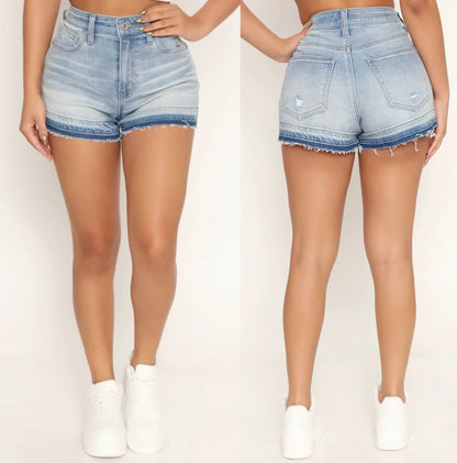 High Waist Stretch Denim Shorts